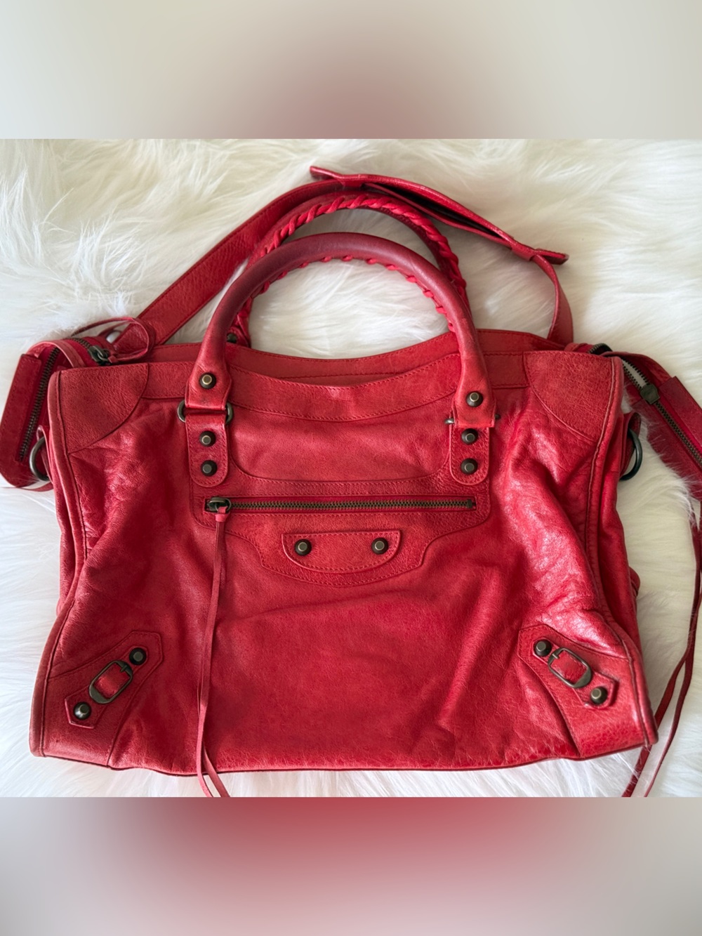 BALENCIAGA CITY BAG BRIGHT RED CHÈVRE LEATHER S/S 2007 MOTO BAG VINTAGE - Picture 14 of 16